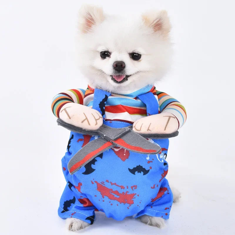Halloween Funny Dog Clothes for Small Medium Dogs Cats Party Dressed Up Cosplay Costumes Bulldog French Chihuahua Pet Outfits - Curl and Collar
