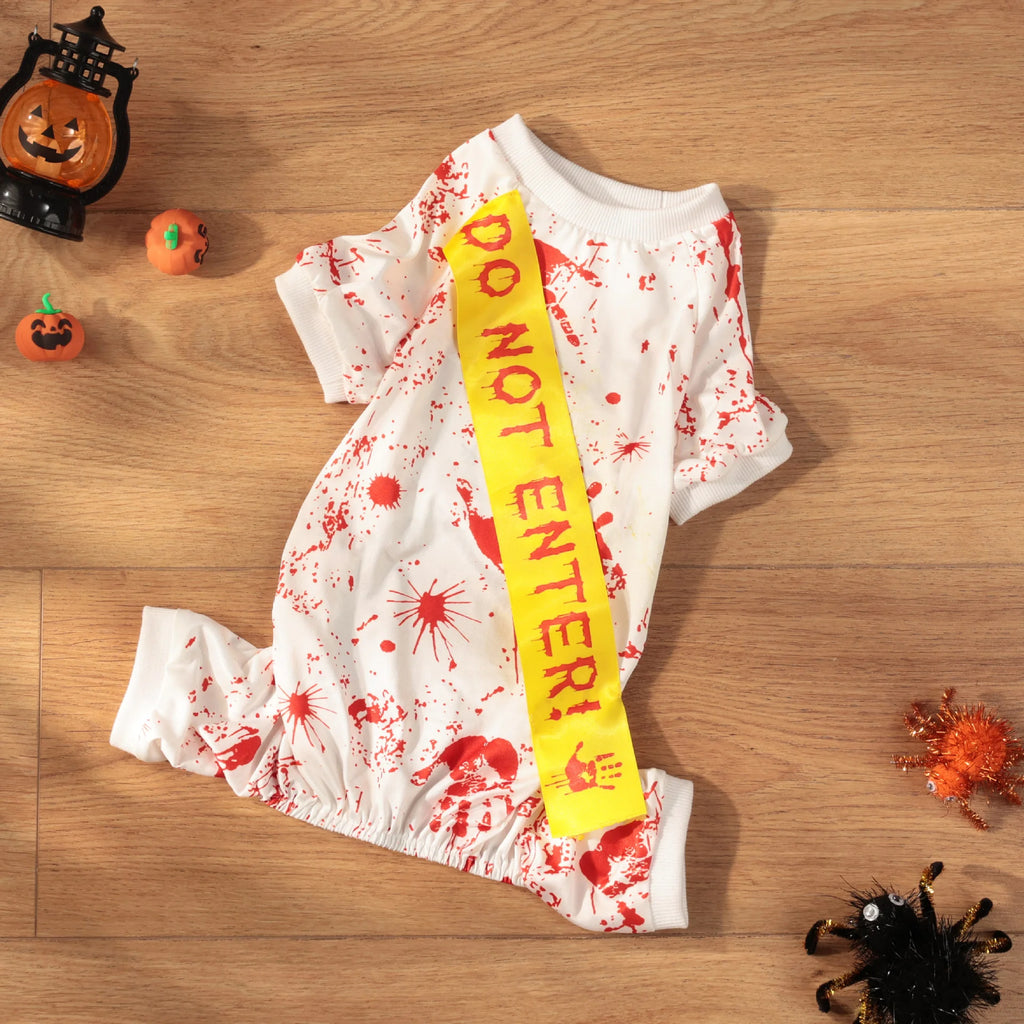 Halloween Pet Four Leg Dress Scary Blood Seal Pattern Dog Costume Holiday Party Cosplay Outfit - Curl and Collar