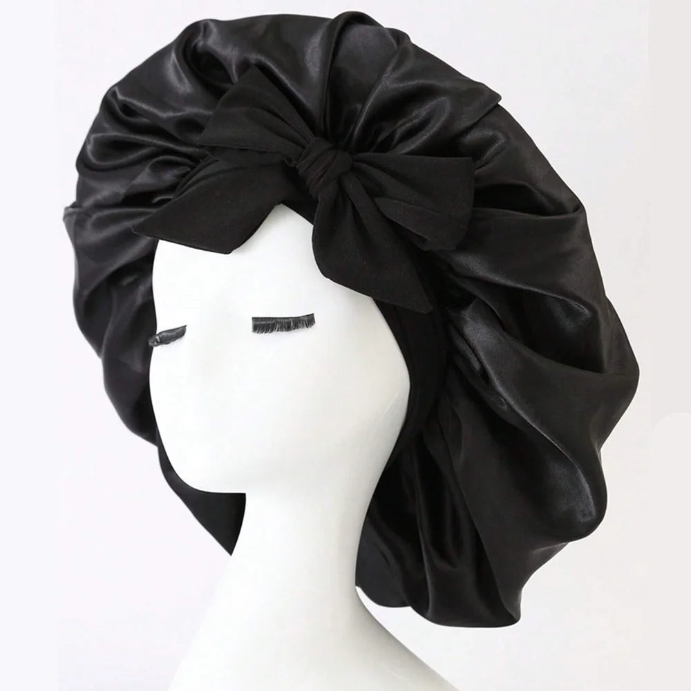 Satin Bonnet Silk Bonnet Adjustable Bonne For Sleeping Hair Bonnet With Tie Band Bonnets For Women Men - Curl and Collar