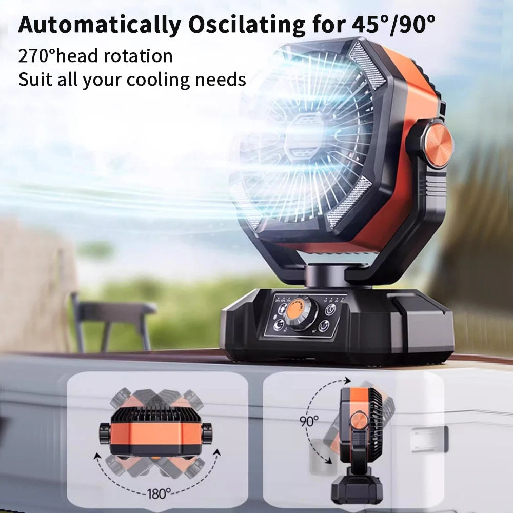 20000mAh Battery Camping Fan with 4 LED Lantern 8 Speeds Desk Fan Portable Outdoor Fan for Outdoor Camping Tent and Fishing - Curl and Collar