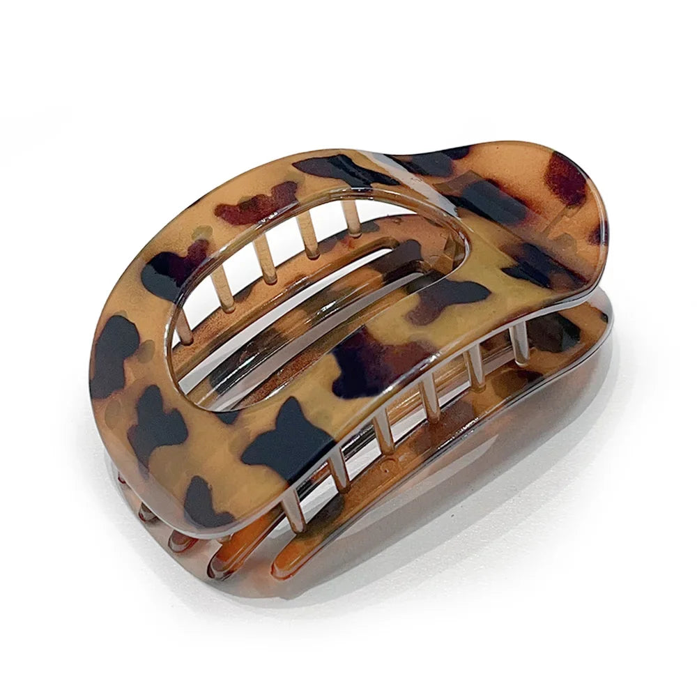 Fashion Oval Hair Claw Clip for Women New Design Leopard Matte Curved Flat Styling Barrettes Acrylic Lying Down Hair Accessories - Curl and Collar