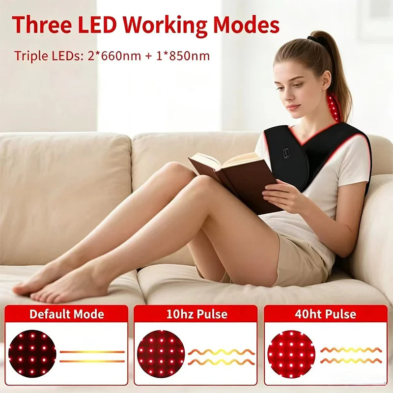 NEW 145LEDs Red Light Therapy Shawl 660nm&850nm for Neck and Shoulder Infrared Light Therapy for Body at Indoor Pain Relief - Curl and Collar