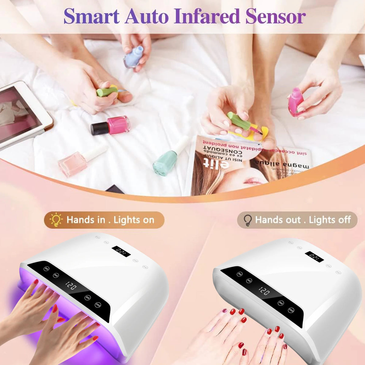 320W Big Space UV LED Nail Lamp For Manicure Drying Gel Nail Polish 72 LED Nail Dryer With Two LCD Screens Nail Salon Tools - Curl and Collar