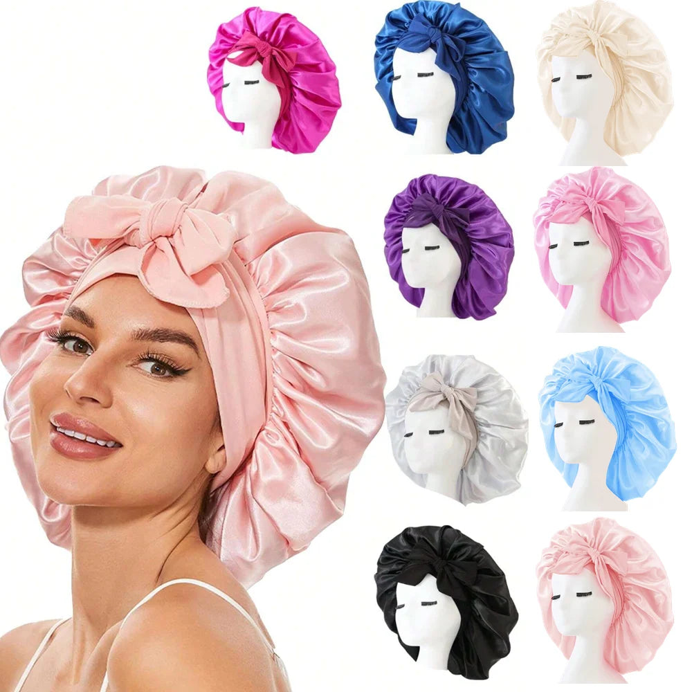 Satin Bonnet Silk Bonnet Adjustable Bonne For Sleeping Hair Bonnet With Tie Band Bonnets For Women Men - Curl and Collar