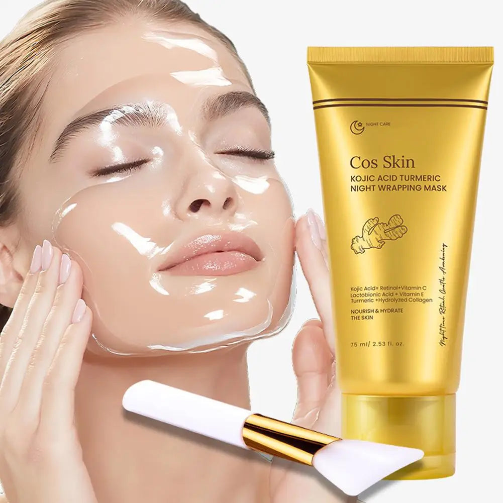 Kojic Acid Turmeric Overnight Wrapping Peel Off Mask Kit Nourish Hydrolyzed Collagen Glowing Skin Refresh Skin Firming Skincare - Curl and Collar