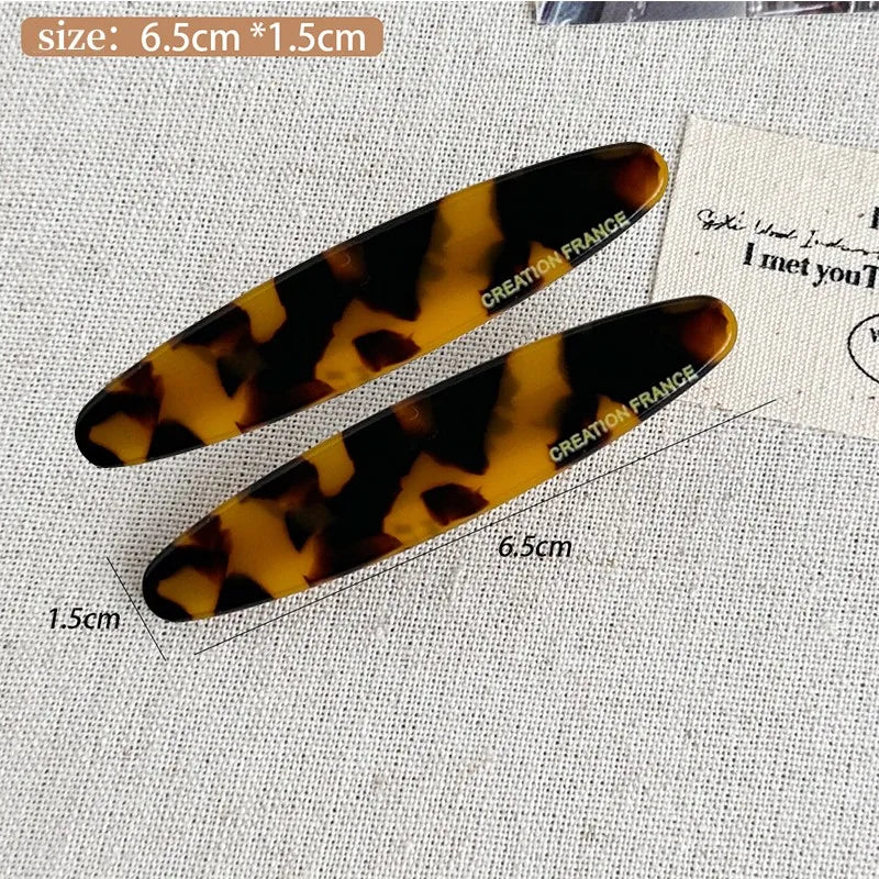 2 Pcs New Simple Acetate Fiber Hairpins,women Oval Geometric Side Clips, Colorful Duckbill Clips, One-word Clip Hair Accessories