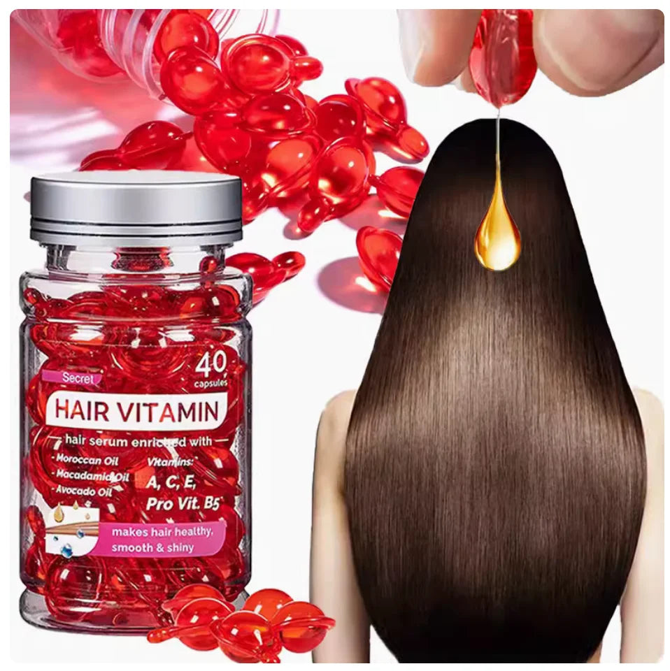 Amococo 6/8pcs Hair Vitamin Serum 40 Capsules Each Moroccan Oil Hair Oil Capsules Leave In Treatment with Macadamia Avocado Oil for Dry Frizzy Hair Smooth Shiny Hair Care - Curl and Collar