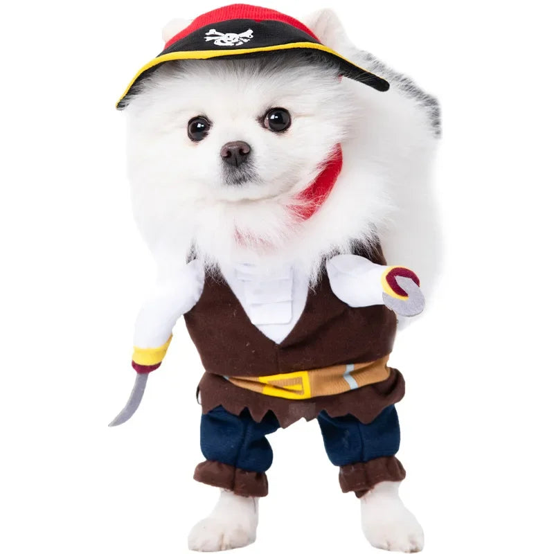 Halloween Funny Dog Clothes for Small Medium Dogs Cats Party Dressed Up Cosplay Costumes Bulldog French Chihuahua Pet Outfits - Curl and Collar