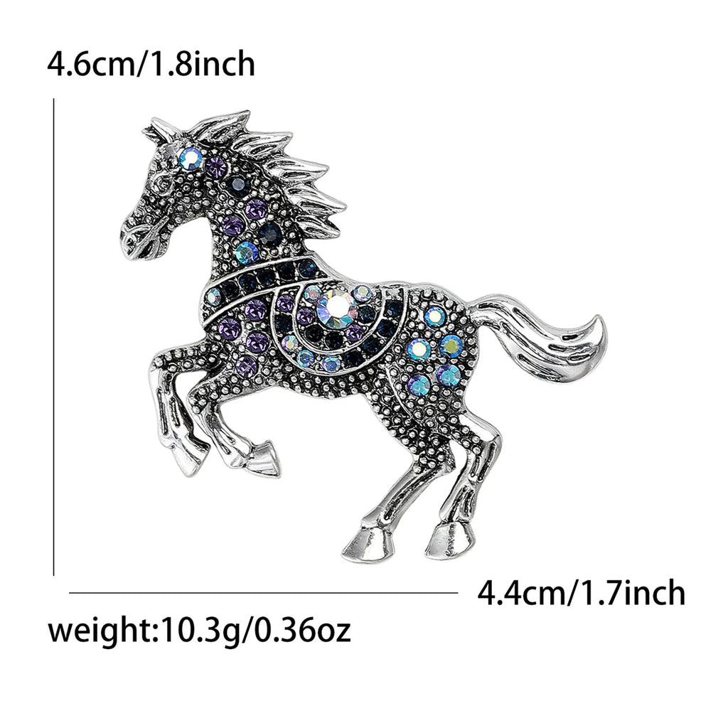 Classic Rhinestone Horse Brooches for Women Enamel Zodiac Animal Pins Office Party Friend New Year Gifts Jewelry Accessories - Curl and Collar