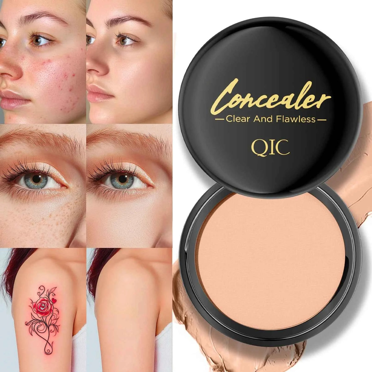 Concealer & Contour Cream, Full Coverage, Long Lasting, Brightening Eye Color Corrector for Perfect Makeup