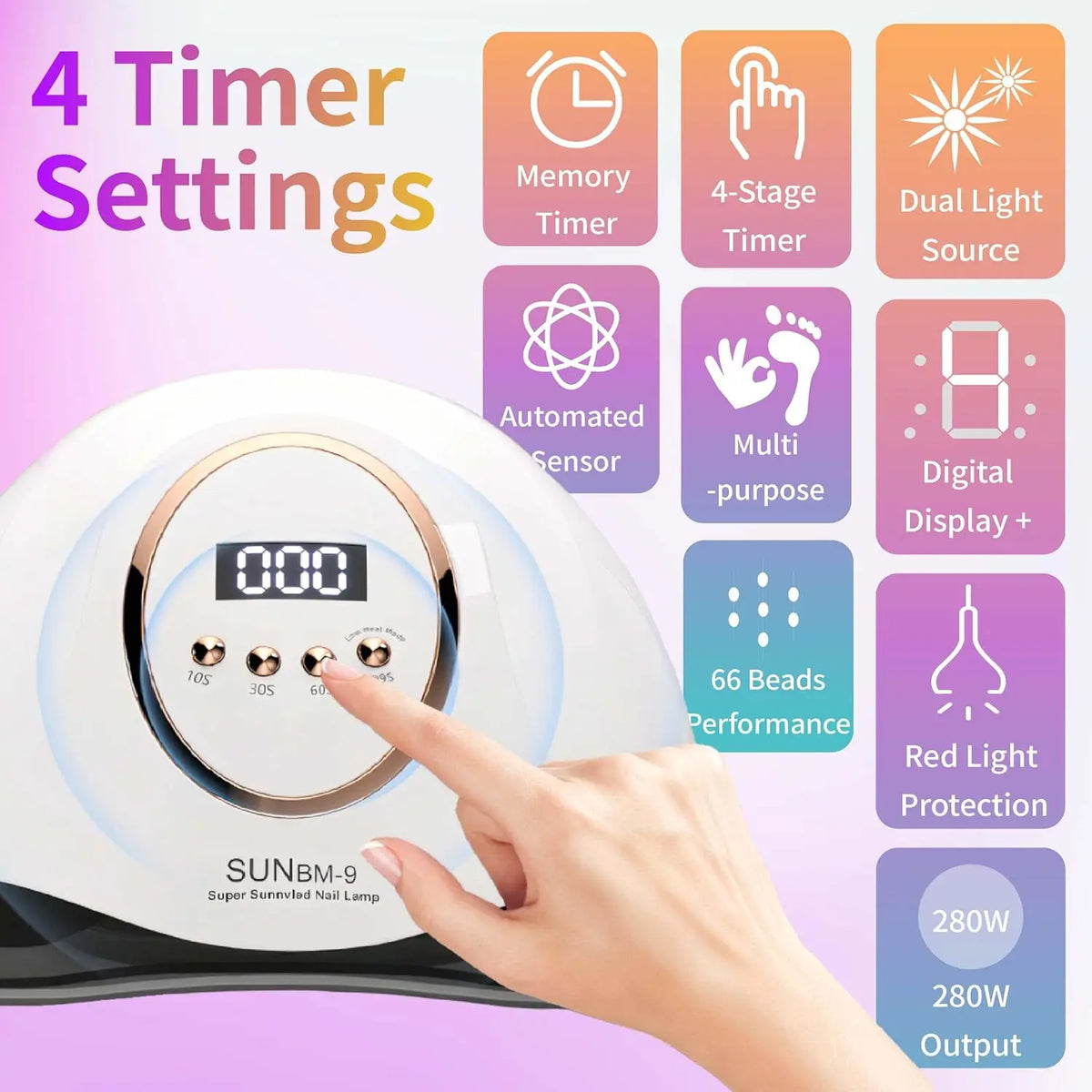 LED Nail Lamp For Manicure 280W Nail Dryer Machine UV Drying Lamp For Curing UV Gel Nail Polish With Motion Sensing LCD Display - Curl and Collar
