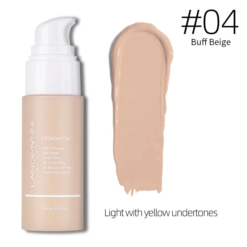 Langmanni 30ml Matte Face Foundation Cream Waterproof Liquid Foundation Oil Control Cover Base Concealer Makeup Cosmetics - Curl and Collar