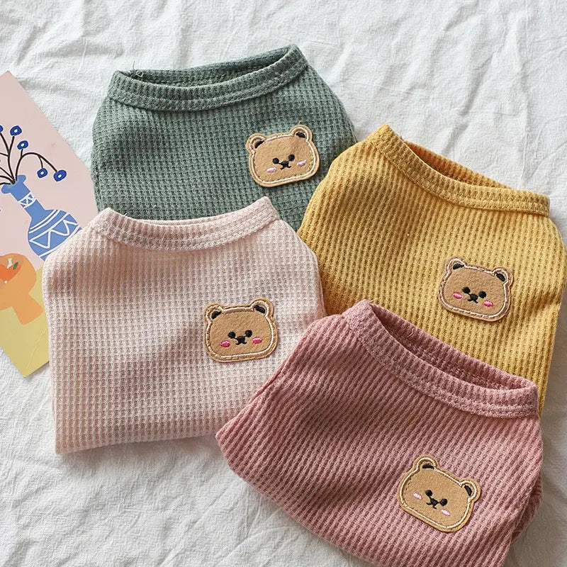 1pc Green Bear Vest Pet Dog Clothes Cat Solid T-shirt Clothing Dogs Thin Small Fashion Chihuahua Summer Breathable - Curl and Collar