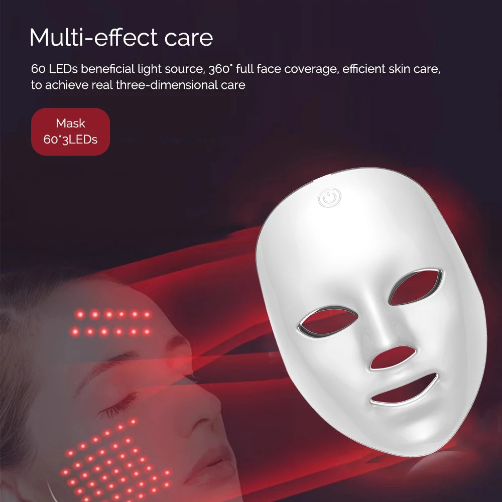 Wireless LED Mask 7 Color LED Face Mask Photon Skin Firming Anti Aging Rejuvenation Beauty Mask Machine - Curl and Collar
