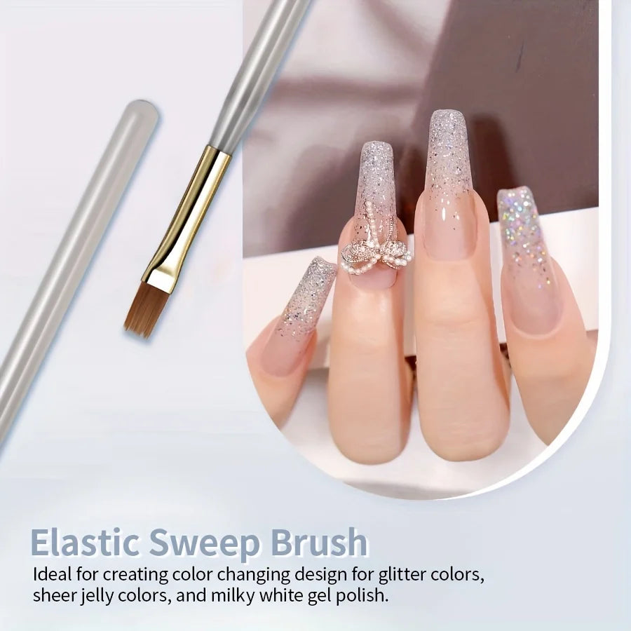 2pcs Wide Soft Bristle Nail Brush Gradient Design Acrylic Handle Gel Polish Applicator Nail Tools - Curl and Collar