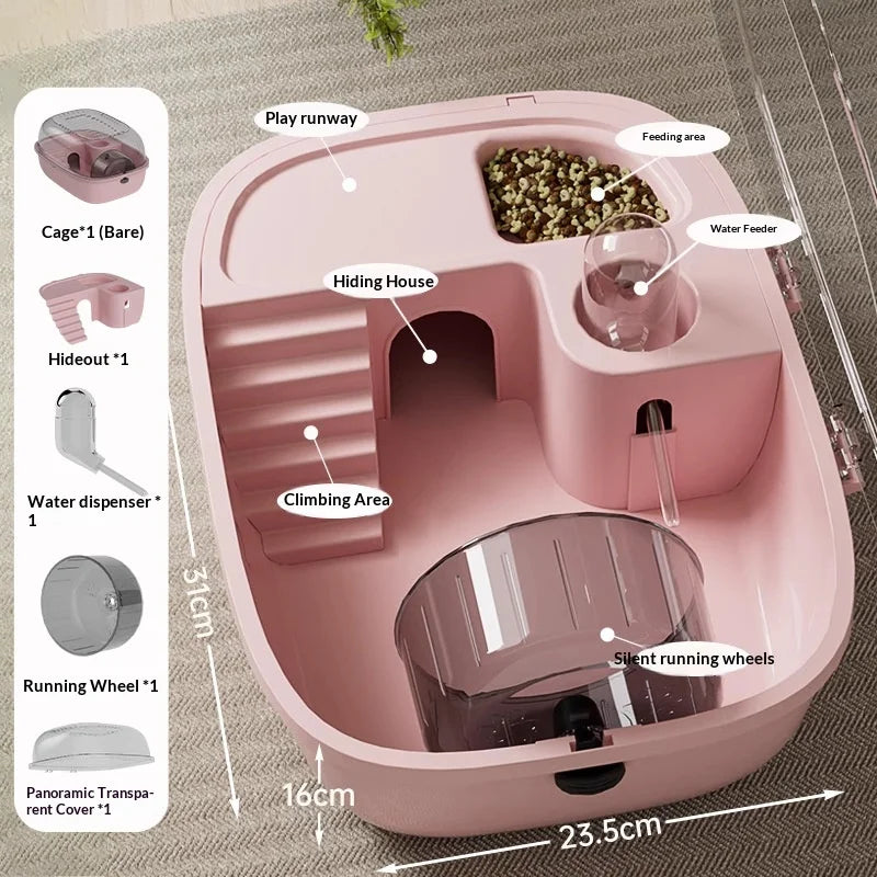 Full View Acrylic Hamster Villa Multi-Function Hamster Cage with Feeding Area Water Dispenser Hideout for Pets Gerbils Mice - Curl and Collar