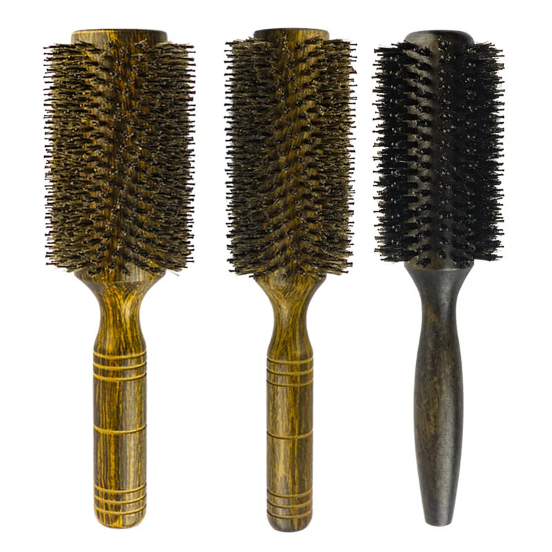 Professional Boar Bristle Round Hair Brush for Women and Men Hair Styling Comb Salon Hairdressing Hairdresser Wood Round Brush