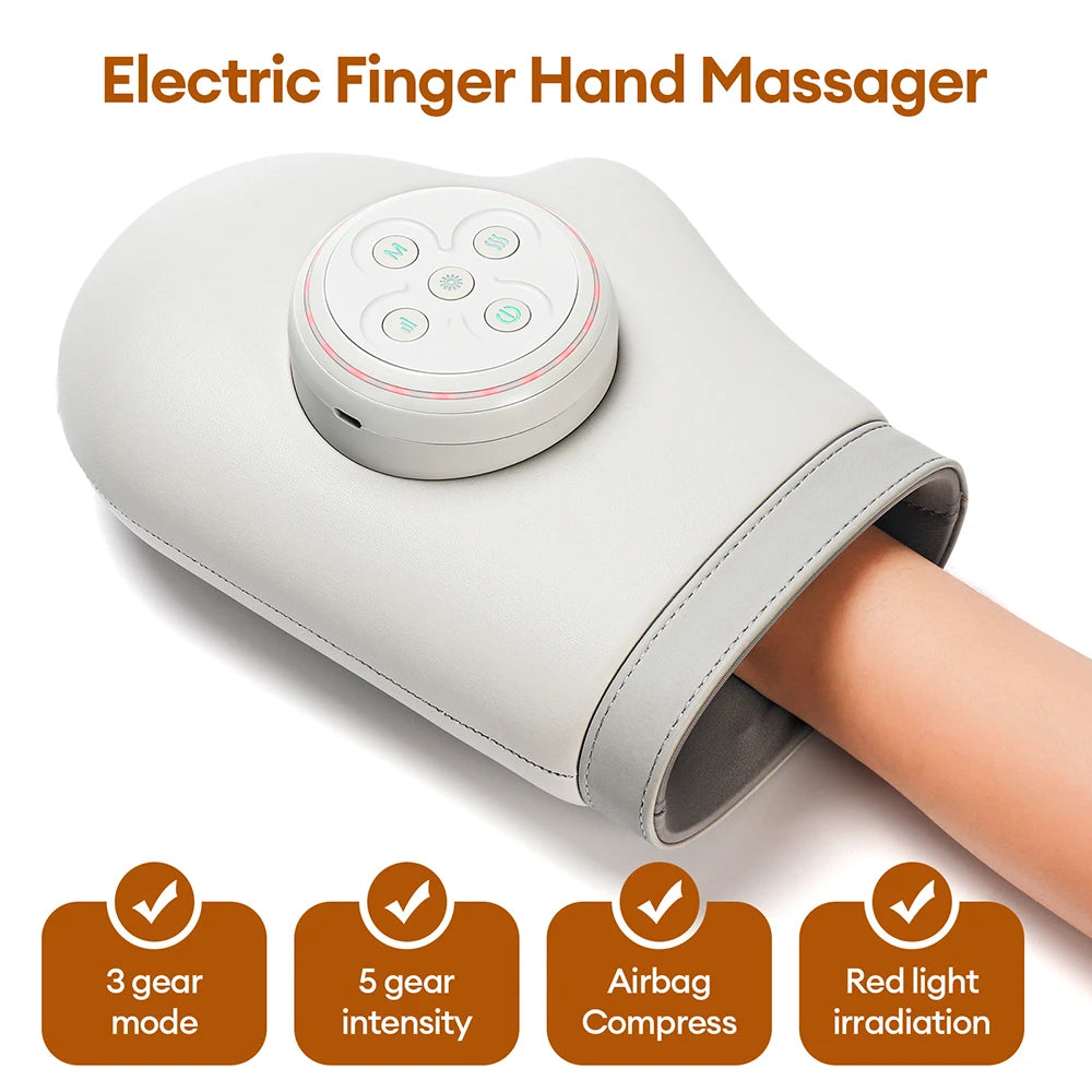 Electric Hand Massager Glove Air Pressure Kneading Airbag Compress Hot Compress Wrist Finger Palm Acupoint masajeador - Curl and Collar