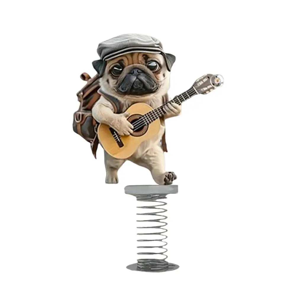1Pcs Cute 2D Pug Car Ornaments Kawaii Reading Dog Car Panel Dashboard Spring Toys Decor Creative Accessories Gift - Curl and Collar