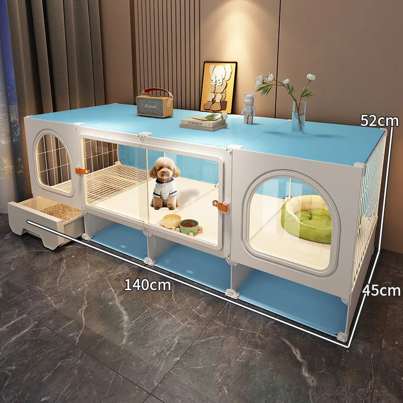 Breathable dog cage Small dog with toilet Separation One room One living room One bathroom Indoor household Teddy pet dog villa - Curl and Collar