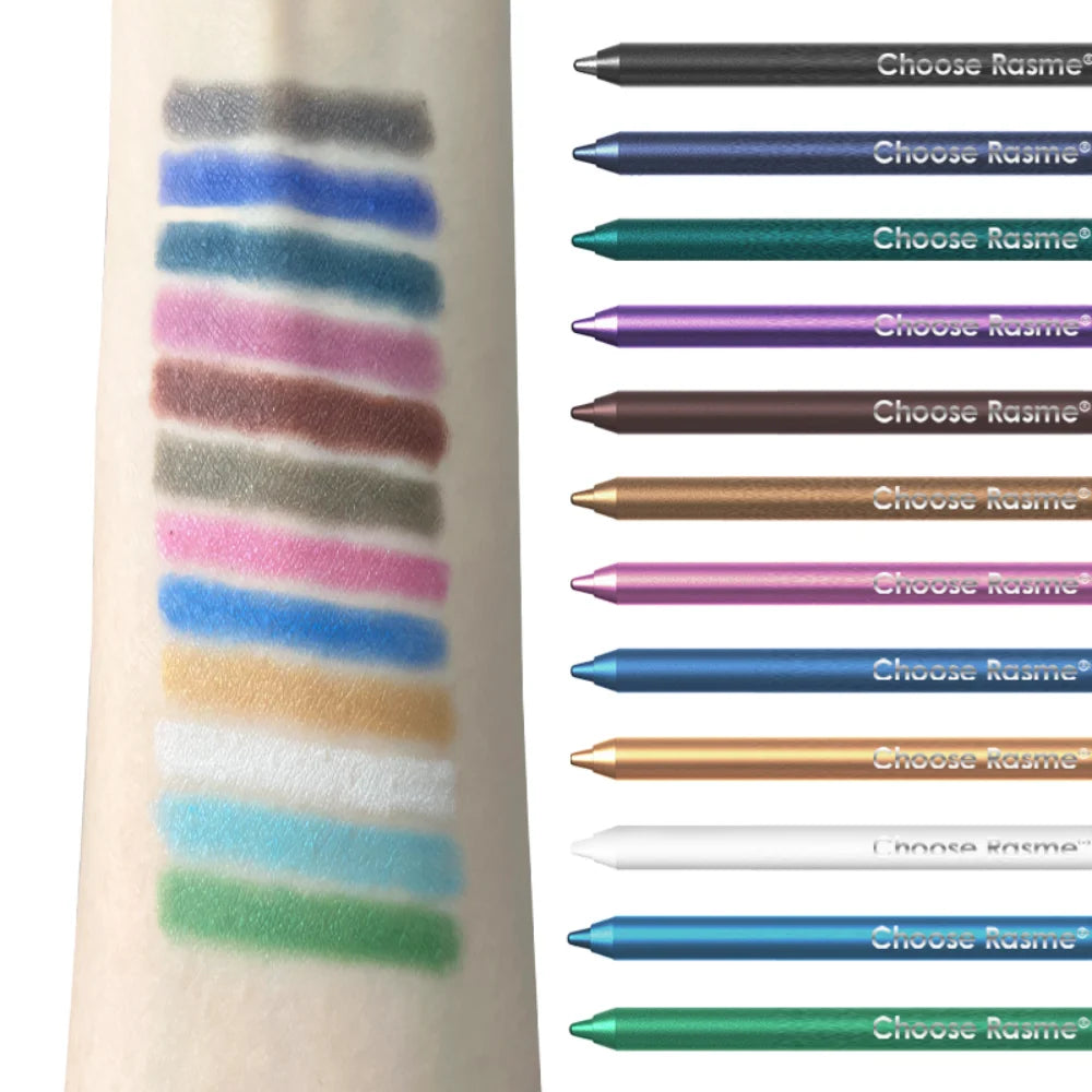 12 Pcs Set of Waterproof Eyeliner Pens with Shimmering Effects - Includes Eyeshadow Durable and Easy to Color Highlighter - Curl and Collar