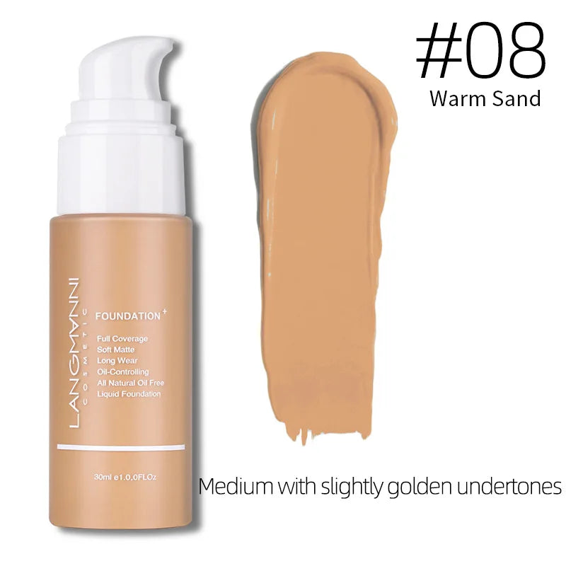Langmanni 30ml Matte Face Foundation Cream Waterproof Liquid Foundation Oil Control Cover Base Concealer Makeup Cosmetics - Curl and Collar