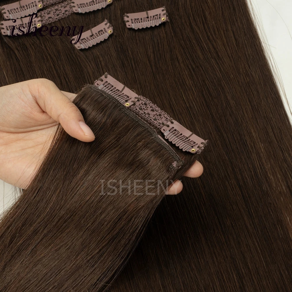 12"-20" Clip In Human Hair Extensions Blonde Natural Brazilian Remy Natural Clip Human Hair Extension Real Clip On 7pcs/set - Curl and Collar