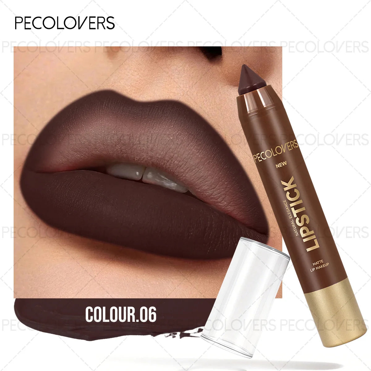 1PC Brown Matte Lip Liner Crayon, Smooth Application, Highly Pigmented, Long-lasting Wear, Lip Cosmetics - Curl and Collar