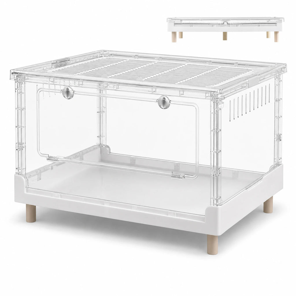 Foldable Acrylic Reptile Terrarium, Clear Ventilation Habitat Cage with Front Opening Door, Portable Collapsible Terrarium Box for Pets, Suitable for Frogs, Amphibians, Reptilians, Arachnids, Tortoises, Hamsters and Small Ani - Curl and Collar
