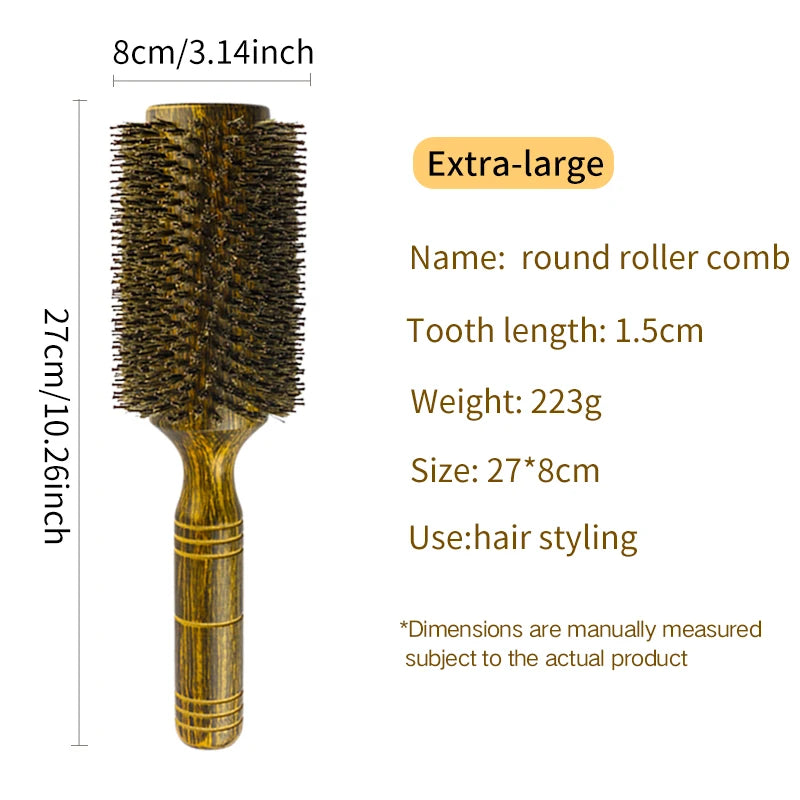 Professional Boar Bristle Round Hair Brush for Women and Men Hair Styling Comb Salon Hairdressing Hairdresser Wood Round Brush