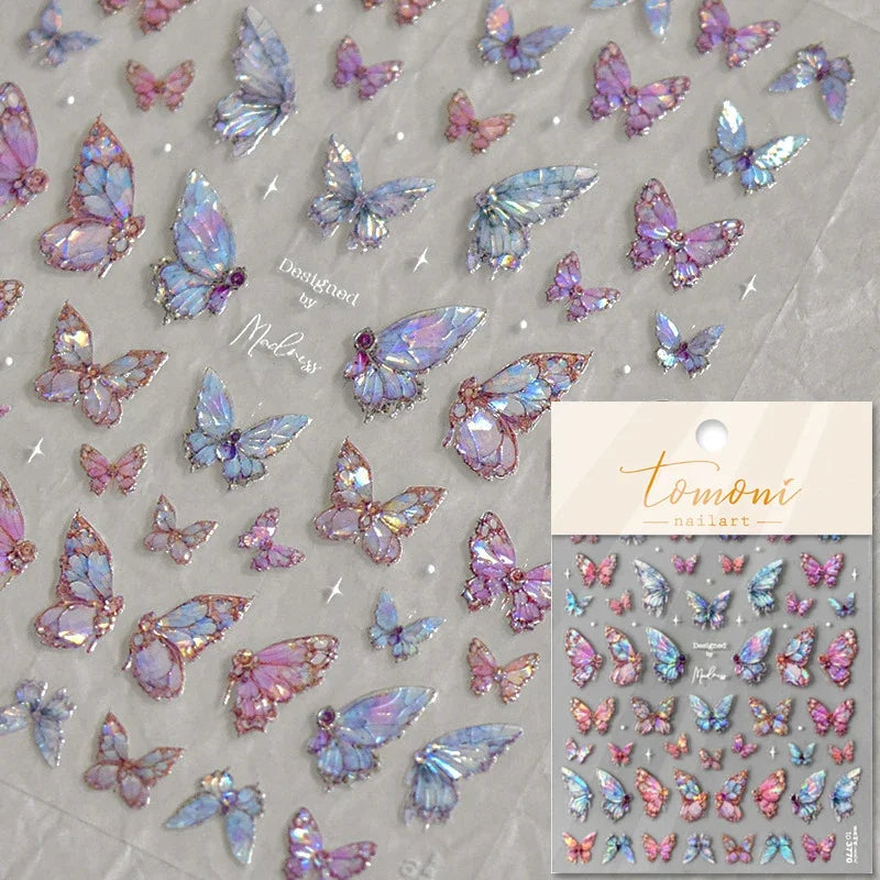 1pcs 5D Luxury Kawaii Butterfly Nail Stickers Japanese Glitter Shell Aurora Nail Art Decorations Decals DIY Manicure Slider Foil - Curl and Collar