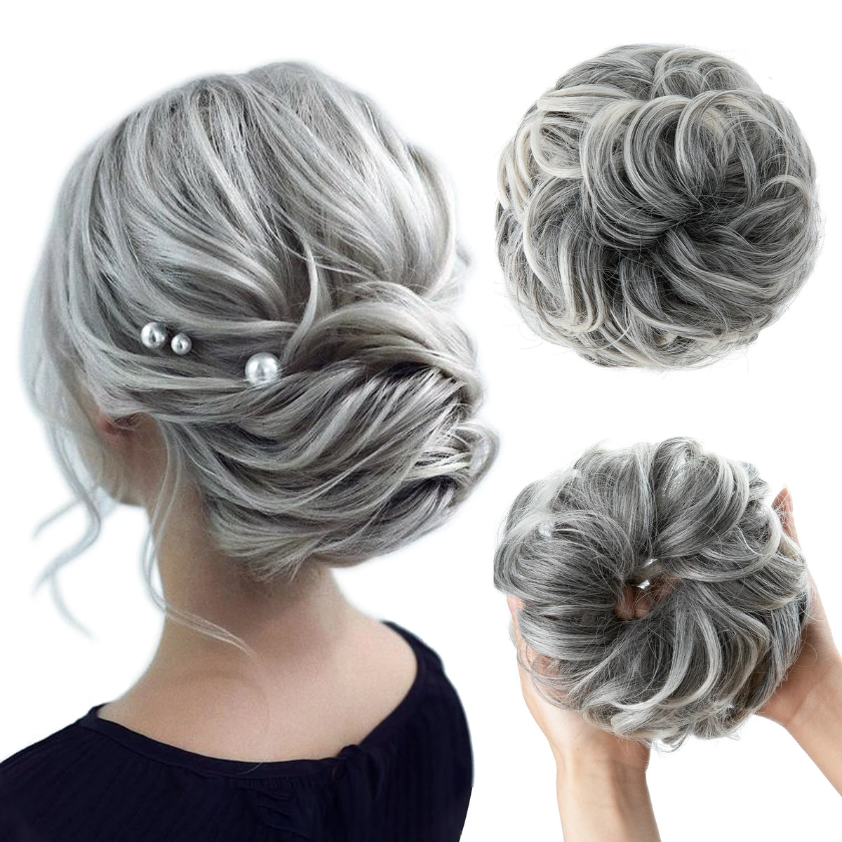 Synthetic Hair Bun Extensions Messy Curly Elastic Hair Scrunchies Hairpieces Synthetic Chignon Donut Updo Hair Pieces for Women - Curl and Collar