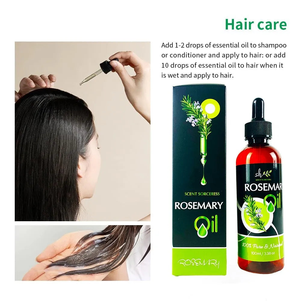 Rosemary Essential Oil (100 ml) with Glass Dropper -Authentic & Premium Oil, Great for Hair Care, Skincare, Massage Aromatherapy - Curl and Collar