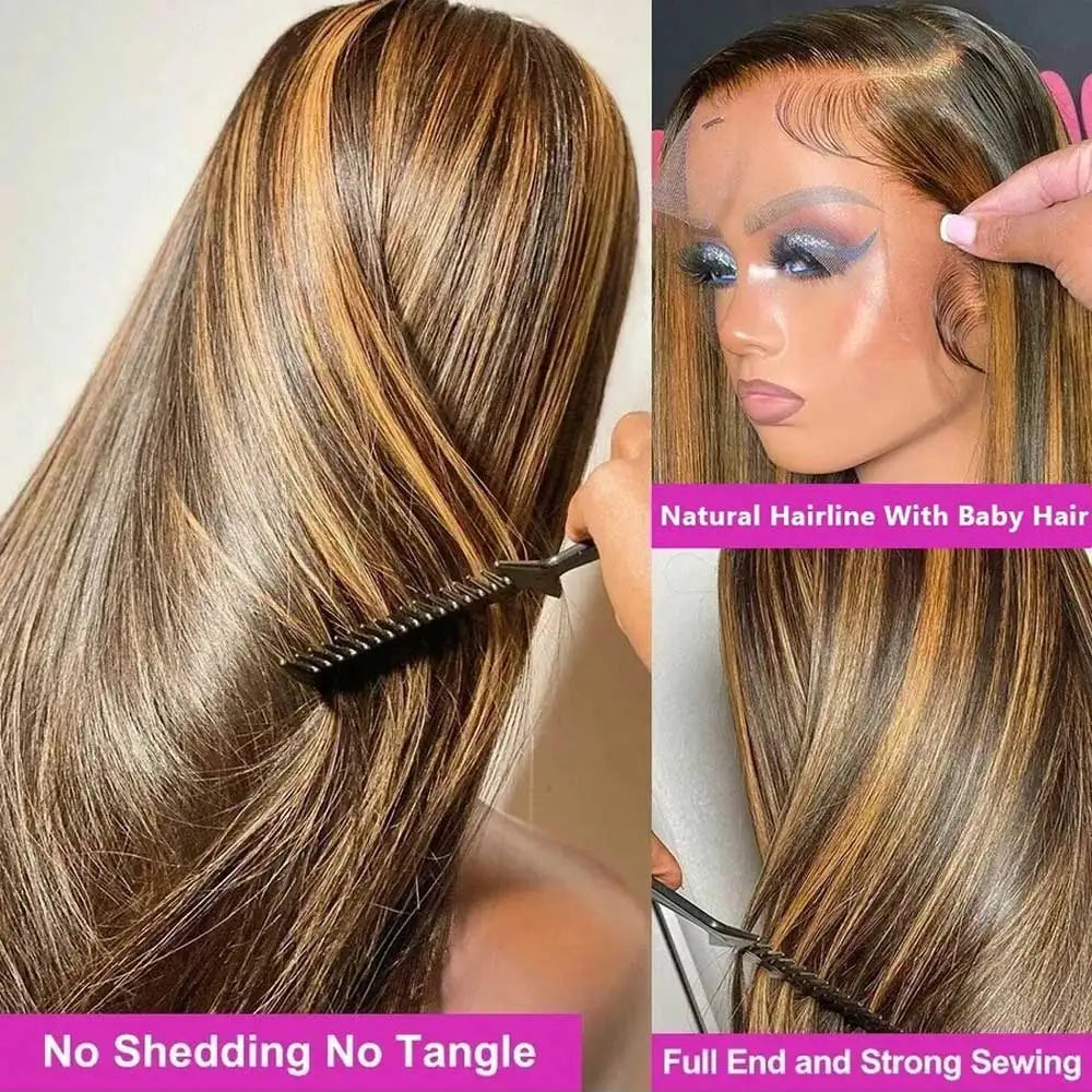 Highlight Wigs Colored Straight Lace Front Human Hair Wigs For Women Honey Blonde Straight 13x4 Hd Lace Frontal Wigs Human Hair - Curl and Collar