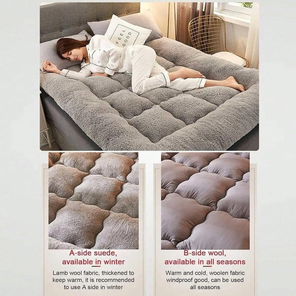 Japanese Futon Mattress, Extra Thick Fluffy Floor Futon Mattress, Super Soft Shaggy Roll Up Sleeping Pads, Portable Sleeping Mat, Sofa Mattress, Guest Bed - Curl and Collar