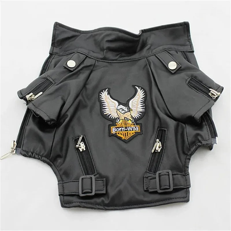 Glorious Eagle Pattern Dog Coat PU Leather Jacket Soft Waterproof Outdoor Puppy Outerwear Fashion Clothes For Small Pet - Curl and Collar