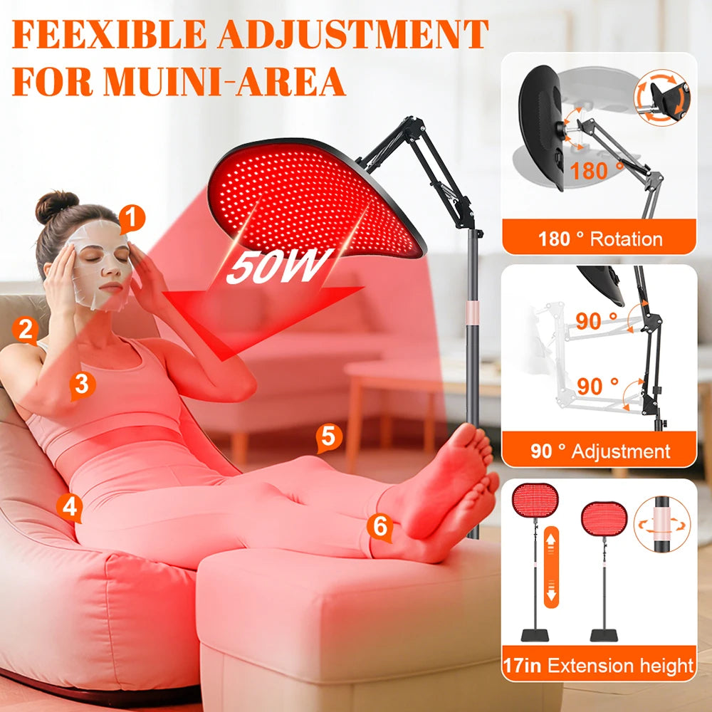 Astarexin Red Light Therapy for Face Body, 2-in-1 Infrared 432 LEDs Light Therapy with 660nm & 850nm Near Redlight Device Large Panel with Remote Stand Timer - Curl and Collar