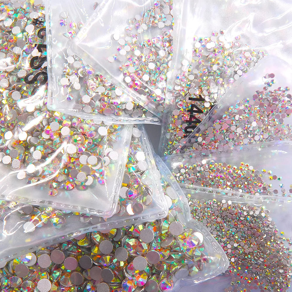 SS3-40 Clear White AB Crysta FlatBack Glass Rhinestones Non-HotFix for Nail Art Decorations Flat Back Crystal - Curl and Collar