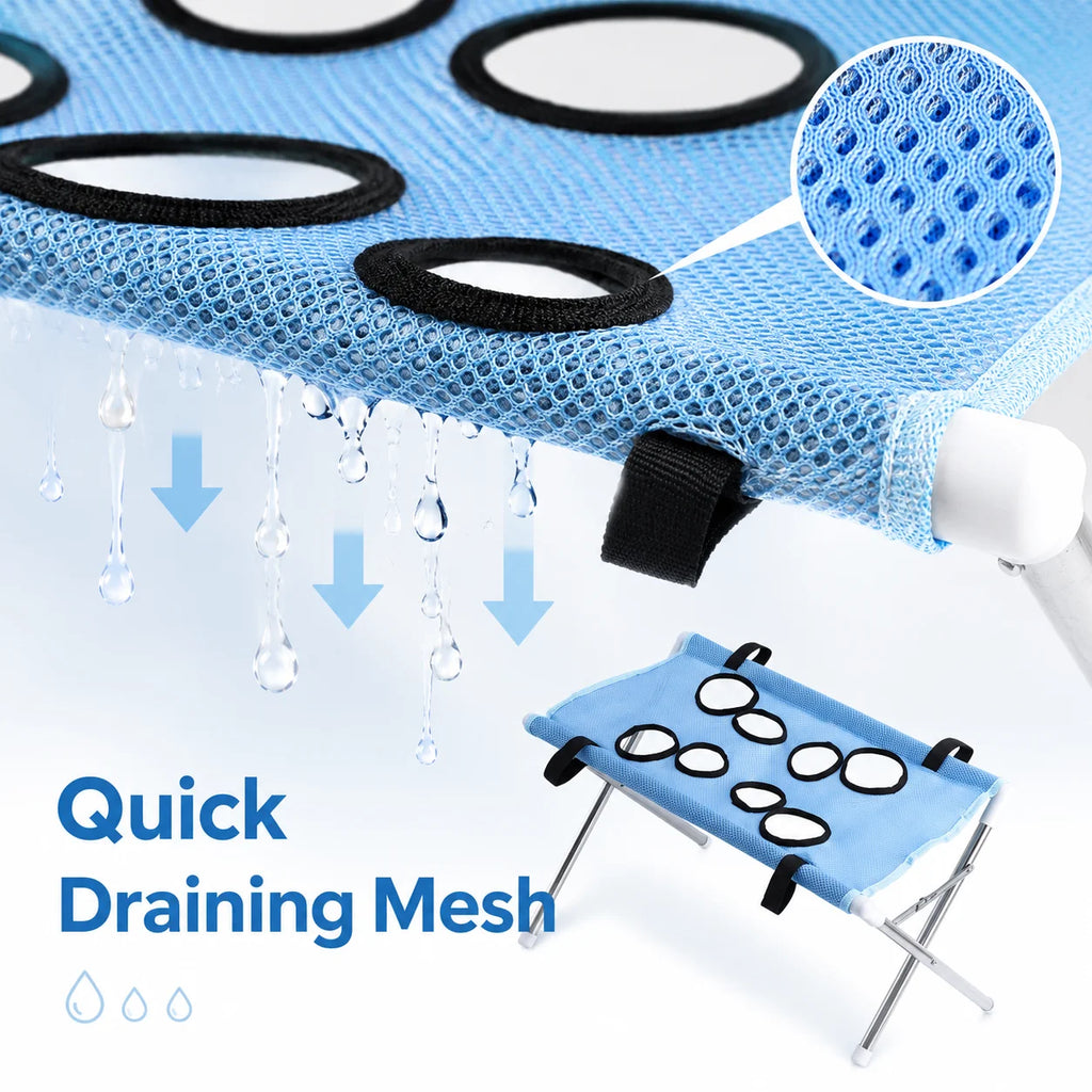 Pet Bathing Hammock Stand Foldable Dog Cat Grooming Drying Table Breathable Mesh Bath Helper for Small Pets - Curl and Collar