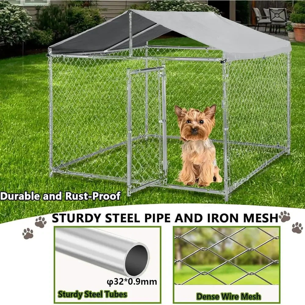 79 Large Outdoor Dog Kennel - Heavy Duty Galvanized Steel Playpen with UV-Resistant Cover - Curl and Collar
