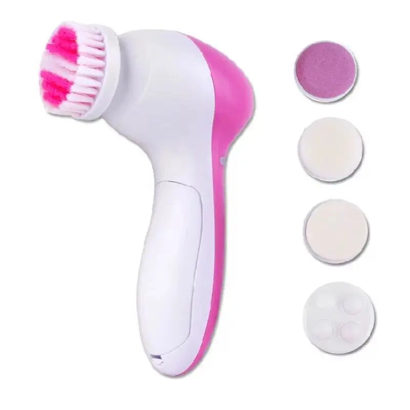 Electric Facial Cleaner 5 IN 1 Face Cleansing Brush Wash Machine Spa Skin Care Massager Blackhead Cleaning Facial Cleanser Tools - Curl and Collar