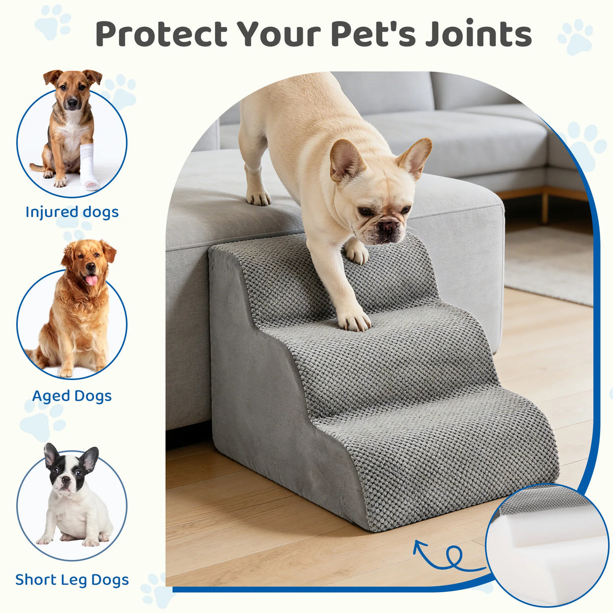 JHK 3-5 Step High-Density Foam Dog Stairs Ramp for Small Dogs Curved Pet Dog Steps Indoor Non-Slip Pet Ladder Ramp Stairs - Curl and Collar