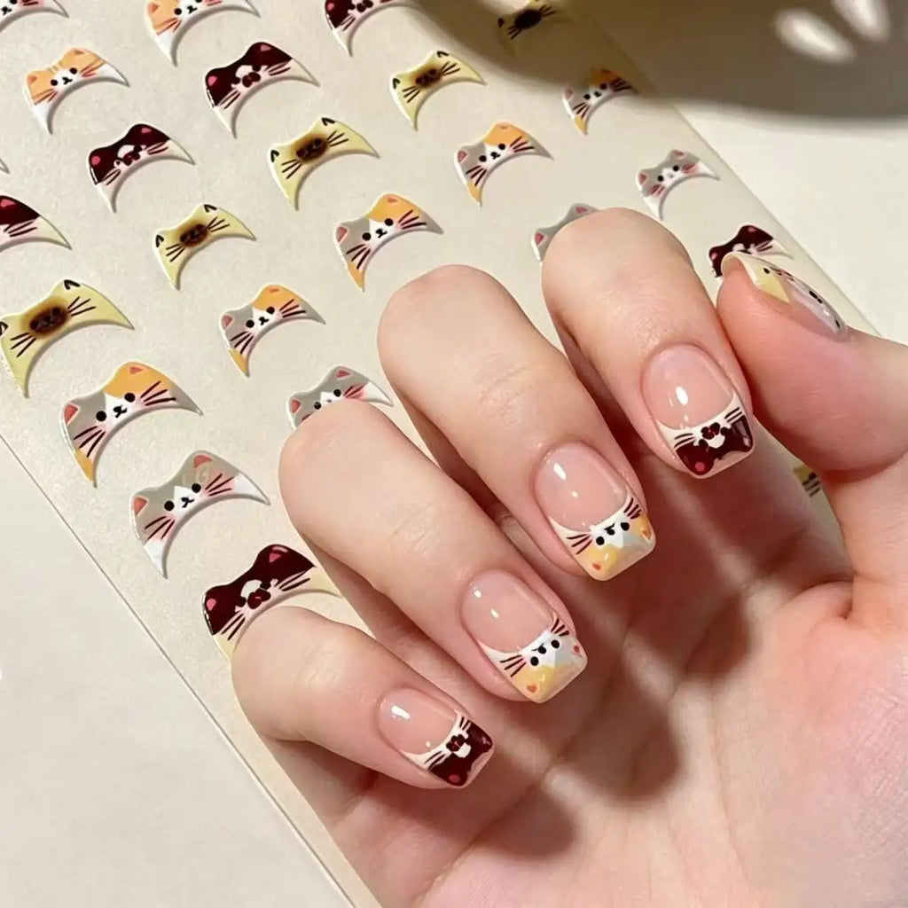 1pc/3pcs INS Cute Cat Emoji Nail Stickers, Embossed 3D DIY French-Style Kitten Fingertip Decoration Decals