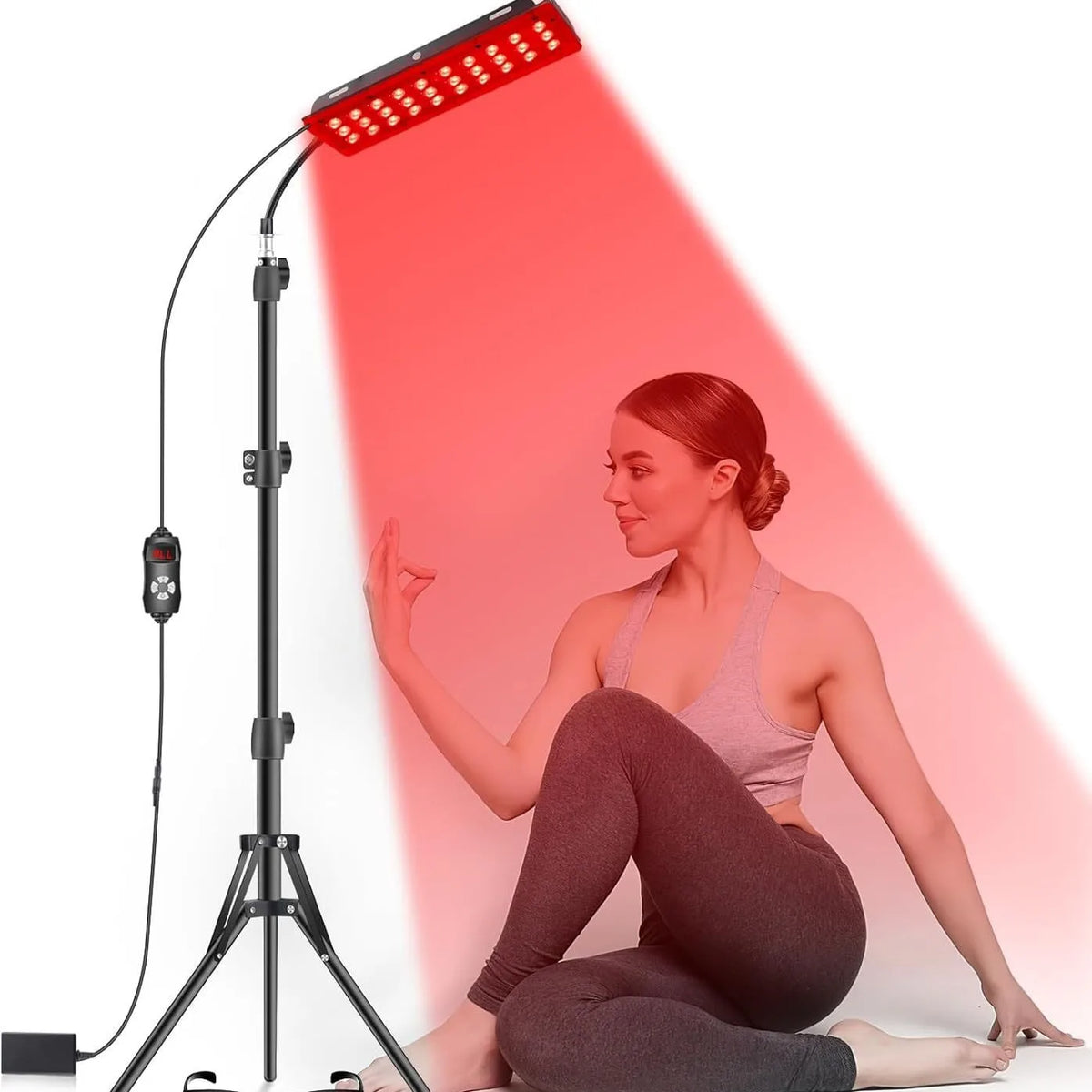 Red Light Infrared Therapy Lamp Facial Beauty Skin Care LED Large Lamp Telescopic Stand Dimmable Timer for Skin Rejuven Home Use - Curl and Collar
