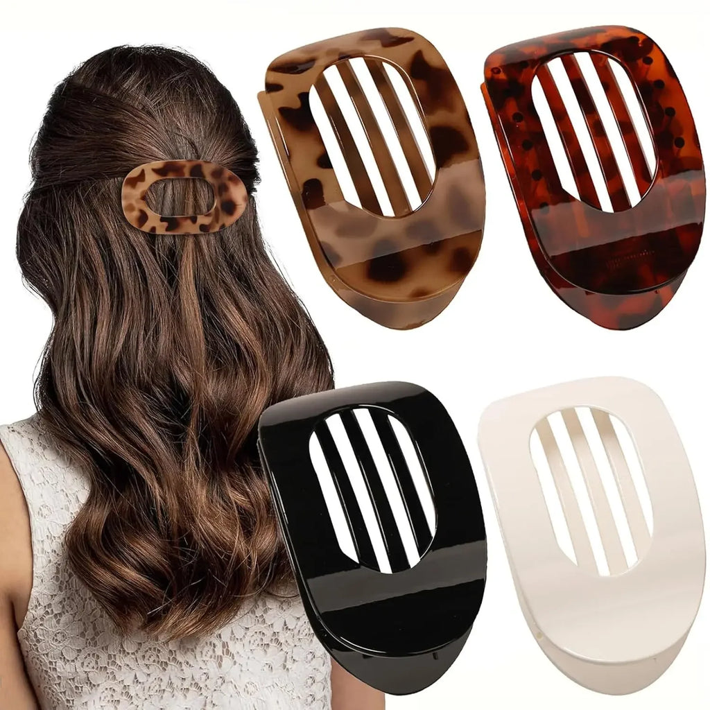 Fashion Oval Hair Claw Clip for Women New Design Leopard Matte Curved Flat Styling Barrettes Acrylic Lying Down Hair Accessories - Curl and Collar