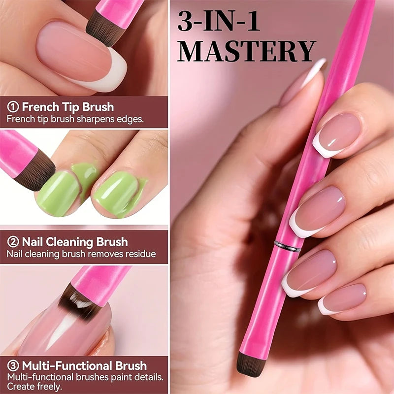 3 in 1 New French Nail Brush,with Multi-function Brush Head-Fine Nail Brush,Suitable for Gel and Acrylic Nails,Precise Cleaning - Curl and Collar