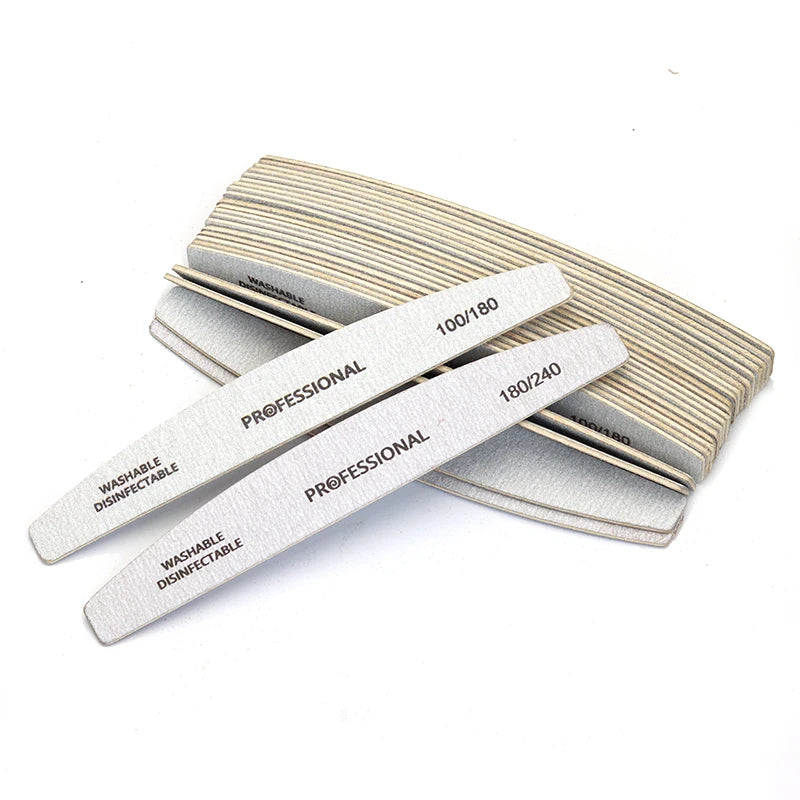 10pcs/Lot Wooden Nail Files Professional 100 180 240 Emery Board Manicure Buffer Grey Boat Double-sided Wooden Pedicure Buffers - Curl and Collar