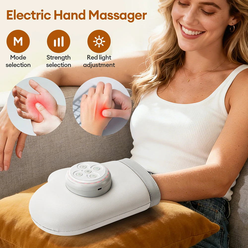 Electric Hand Massager Glove Air Pressure Kneading Airbag Compress Hot Compress Wrist Finger Palm Acupoint masajeador - Curl and Collar