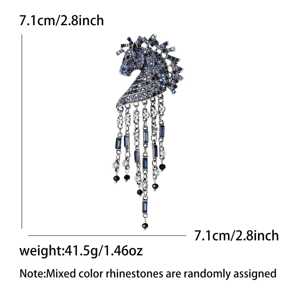 Classic Rhinestone Horse Brooches for Women Enamel Zodiac Animal Pins Office Party Friend New Year Gifts Jewelry Accessories - Curl and Collar