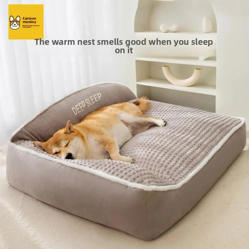 Kennel Winter Warm Dog Bed Large Super Thick Four-season Universal Removable Cat and Dog Sofa Autumn and Winter Pet Supplies - Curl and Collar